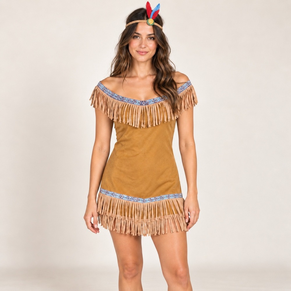 Women's Native Warrior Huntress Halloween Costume Dress Small